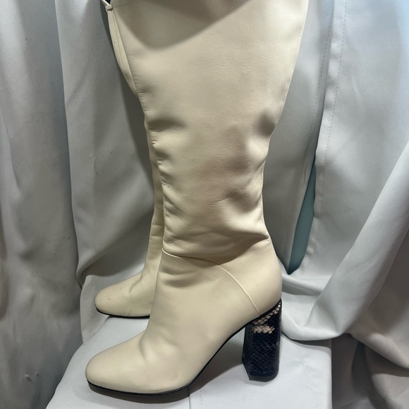 Vero Cuoio Cream Snakeskin Calf Leather Heeled Boots Size 37 - Picture 3 of 5
